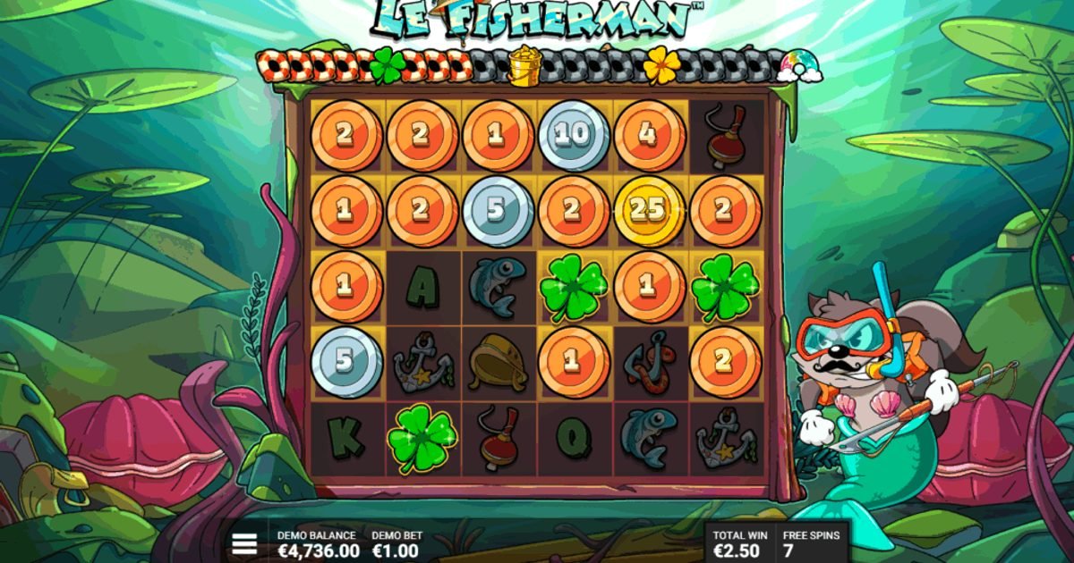 Le Fisherman slot - mecánica cluster pays y Golden Squares